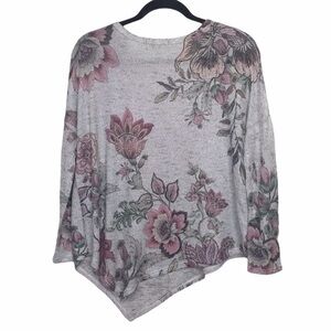 Moa Moa Gray Floral Asymmetrical Hem Knit Sweater